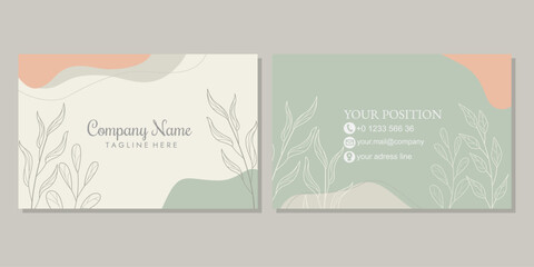Wall Mural - Business card design template for corporate identity. simple stylish card with hand drawn floral elements. professional business card template, visiting card, business card template.