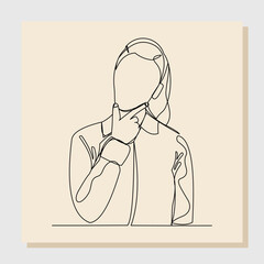 Wall Mural - Continuous single line drawing of thinking woman. One line art of business woman thinking idea. Vector illustration