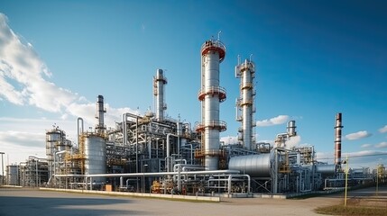 Wall Mural - Petrochemical plant with blue sky and clouds - industrial background