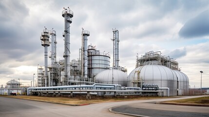 Wall Mural - Petrochemical plant with blue sky and clouds - industrial background