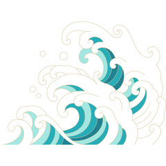 Wall Mural - oriental sea wave flat outline design for decorative,printing,tattoo,element,etc