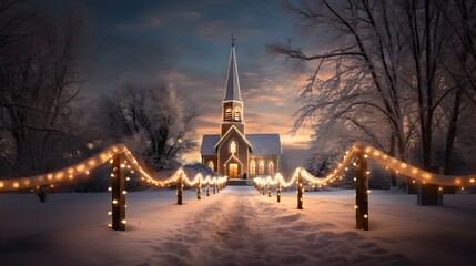 Wall Mural - church in christmas winter