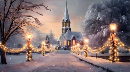 Canvas Print - church in christmas winter