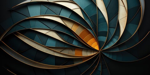 Wall Mural - green and gold geometric lotus abstract design. glowing minimalist pattern.
