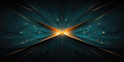 Wall Mural - green and gold geometric lotus abstract design. glowing minimalist pattern.