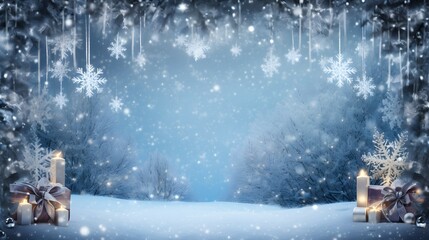 Wall Mural - christmas background with snowflakes and present