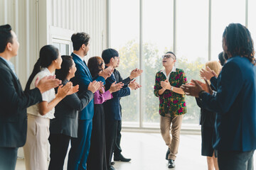 Happy colleagues business group applauding, partner team clapping to their company teamwork, Executives person congratulate employees on their excellent work support together, celebrating successful