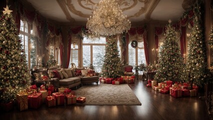 Experience the ultimate holiday fantasy as you enter a luxurious home filled with intricate Christmas decorations, each detail more stunning than the last