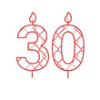 Digital png illustration of number 30 with candles on transparent background