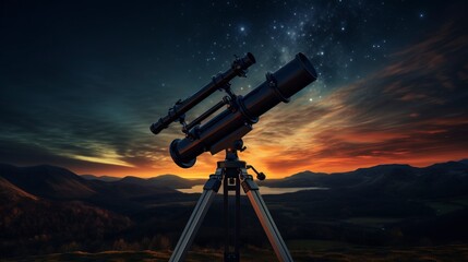 Wall Mural - A telescope stands beneath a twilight sky, ready for stargazing and astronomical observations