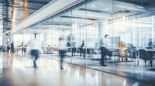 Blurred Business People In White Glass Office Background.