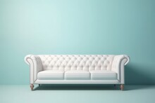 Long White Sofa Chair With Three Seats Isolated On Plain Background
