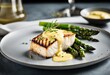 halibut fillet with asparagus and hollandaise sauce