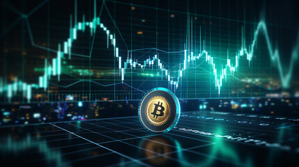 Exploring the concept of a blue bitcoin chart graph on a digital screen