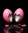 in the egg with broken hearts, in the style of black background, pinkcore