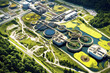 A sprawling water treatment facility seen from above
