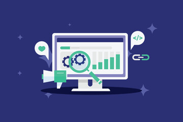 Wall Mural - website seo optimization concept, seo tools for website analysis, seo link analysis software. seo we