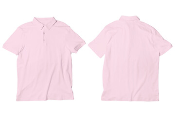 Sticker - Blank Pink Polo Shirt Mockup Template Front and Back View Isolated Background