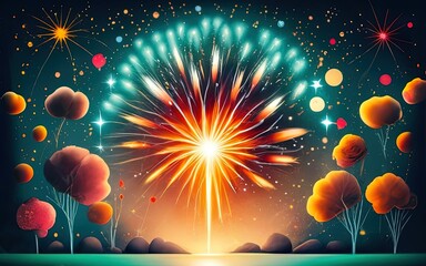 Wall Mural - Abstract colored firework background with Generative AI.