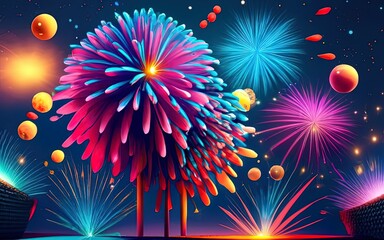 Wall Mural - Abstract colored firework background with Generative AI.