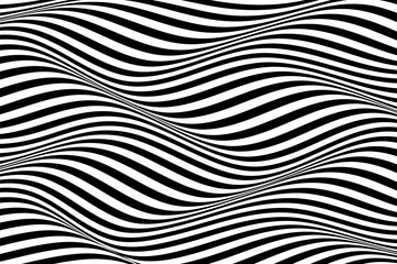 Wall Mural - Abstract wavy striped vector black and white background.