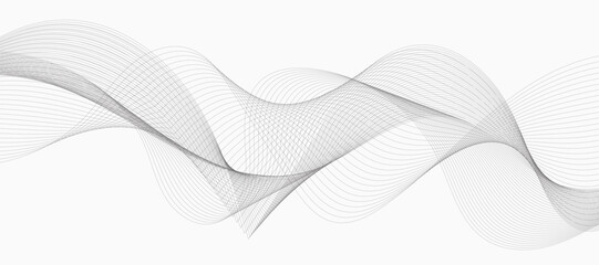 Wall Mural - Abstract wave element for design. Digital frequency track equalizer. Stylized line art background. Vector illustration. Wave with lines created using blend tool. Curved wavy line, smooth stripe.