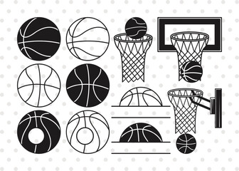 Wall Mural - Basketball Silhouette, Basketball Svg, Basketball Hoop Svg, Basketball Net Svg, Basketball Split Monogram Svg, Basketball Bundle