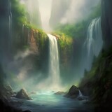 Beautiful fantasy waterfall created with AI