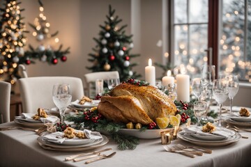 Thanksgiving Dinner, Christmas table decorations in white, and a lovely and festive home