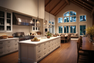 Modern kitchen farmhouse style, Tables and chairs with bar.