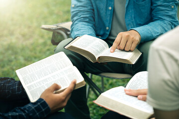Sticker - Christian group read and studied the bible at the park and prayed together. sharing the gospel with a friend. Holy Bible study reading together on Sunday. Study the Word Of God With Friends. Education