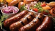 Oktoberfest food, German grilled sausages, Set with various meat Bavarian.