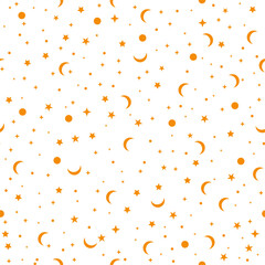 Wall Mural - vector pattern with yellow stars, moon on a white background. seamless pattern for children's textiles