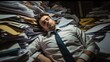 © visoot - Businessman sleeping on stack of files in office.