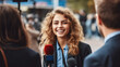 © visoot - Young politician woman during interviewed live by a tv broadcast channel.