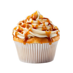 Wall Mural - front view close up of caramel apple cupcake isolated on a transparent white background