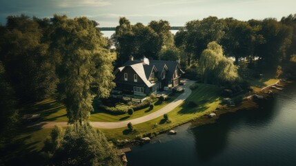 Wall Mural - House by the lake, AI generated Image