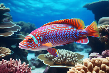 Wall Mural - small fish live in coral reefs photography Made with Generative AI