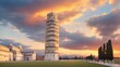 The famous Leaning Tower beautiful sunset in Pisa, Italy.