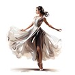 Ballet dancer twirls on stage in cartoon style isolated on a white background