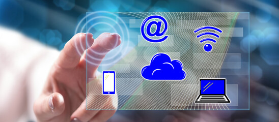 Wall Mural - woman touching a cloud computing concept