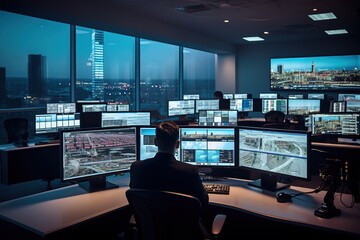 Leinwandbilder - The security service operator monitors through monitors