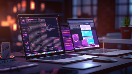 laptop screen with application. software developer workplace
