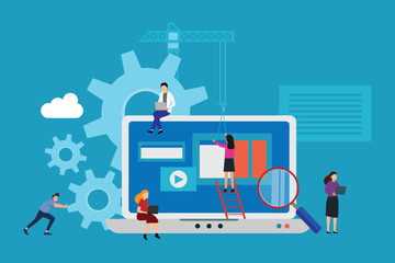 Web design, development and information technology 2d vector illustration concept for banner, website, landing page, flyer, etc