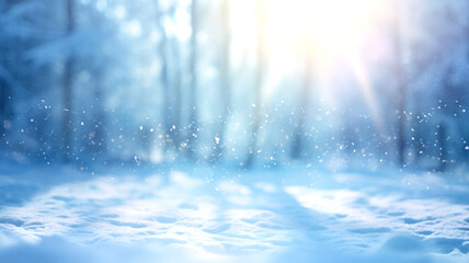 Wall Mural - snowy christmas background with blur effect, sprinkled with falling snowflakes