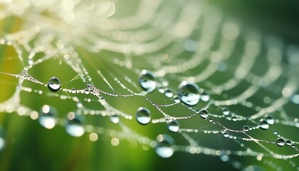 Wall Mural - Water droplets glistening on a delicate spider web