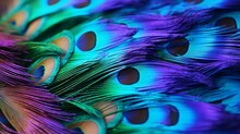 A Vibrant And Intricate Display Of A Peacock's Tail Feathers Up Close
