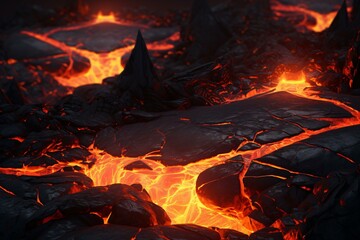 Wall Mural - A fiery eruption with molten lava and rocks