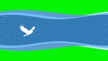 Animation Of Blue Banner Waves Movement With White Eagle Symbol On The Left. On The Background There Are Small White Shapes. Seamless Looped 4k Animation On Chroma Key Background