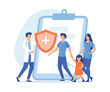 Health and life insurance concept, Doctor and Patients in Hospital filling Health and Life Insurance Policy Contract. flat vector modern illustration